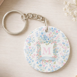 Personalisiertes florales Monogramm-Acrylkettchen Schlüsselanhänger