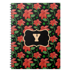 Personalisiertes florales Monogramm-Design   Rote  Notizblock