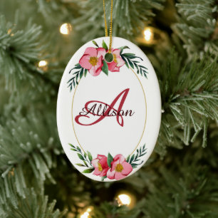 Personalisiertes florales Monogramm Keramik Ornament