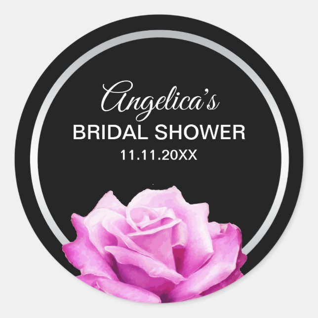 Personalisiertes florales Silber Rosa Brautparty Runder Aufkleber (Vorderseite)