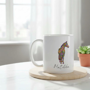 Personalisiertes florales Silhouette-Pferd Kaffeetasse