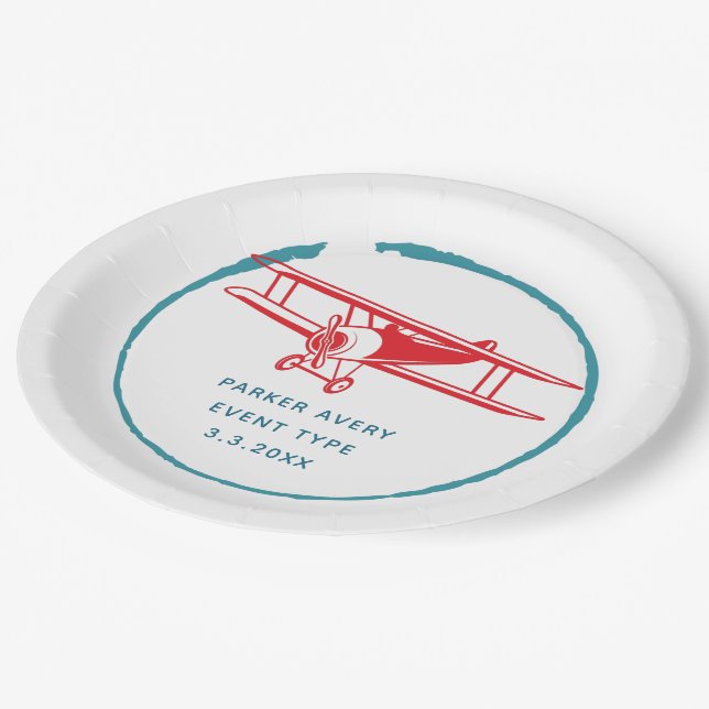 Personalisiertes Flugzeug Pappteller (Schrägansicht)