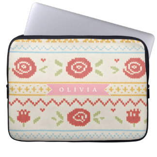 Personalisiertes Folk Nordic Boho Blumenmuster Laptopschutzhülle