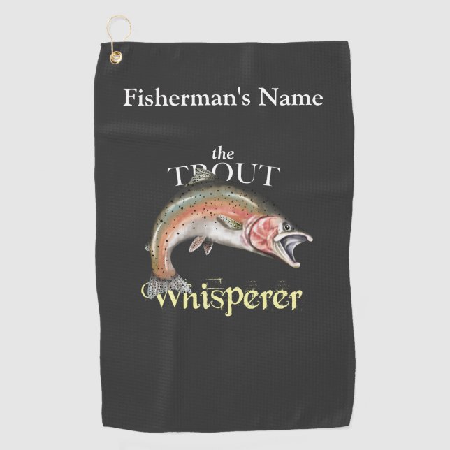 Personalisiertes Forelle Whisperer Dark Fishing Ha Golfhandtuch (Vorderseite)