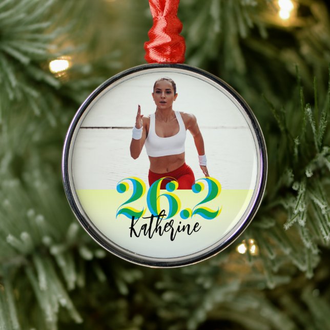 Personalisiertes Foto 26.2 Marathon läuft grün Ornament Aus Metall (Baum)