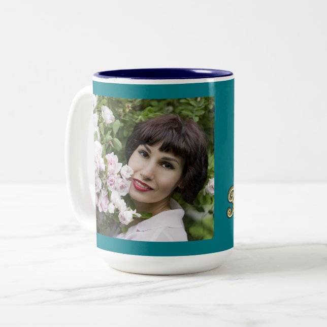 Personalisiertes Foto 50 und fabelhafte Goldtypogr Zweifarbige Tasse (Vorderseite Links)
