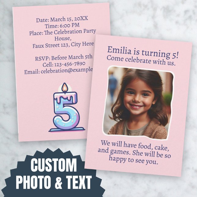 Personalisiertes Foto 5. Geburtstagsparty Einladung (Personalized Photo 5th Birthday Party Invitation)