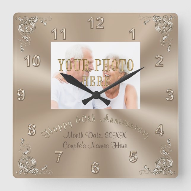 PERSONALISIERTES FOTO 60. Hochzeitstag Uhr (Vorderseite)