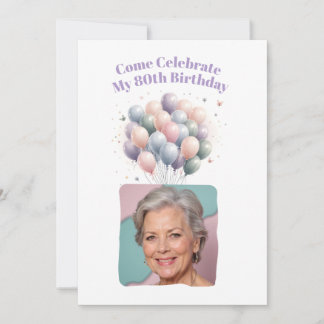 Personalisiertes Foto 80. Geburtstagsballons Einladung
