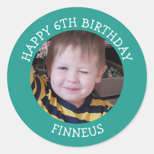 Personalisiertes Foto, Alter und Name Geburtstag   Runder Aufkleber