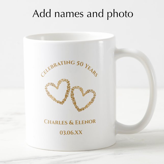 Personalisiertes Foto-Andenken 50. Jubiläumsgesche Kaffeetasse (Create a personalized photo keepsake golden 50th wedding anniversary mug. Great custom gift idea.)