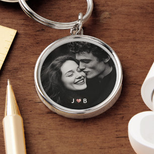 Personalisiertes Foto Anfangs Herz Monogramm Paarg Schlüsselanhänger