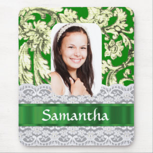 Personalisiertes Foto aus grünem Damast Mousepad