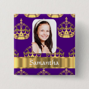 personalisiertes Foto aus lila und Goldkronen Button