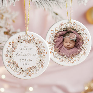 Personalisiertes Foto Baby 1. Weihnachten Wildblum Keramik Ornament