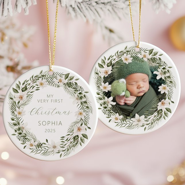 Personalisiertes Foto Baby 1. Weihnachtswald Keramik Ornament (Von Creator hochgeladen)