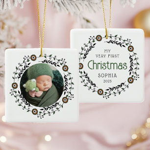 Personalisiertes Foto Baby erstes Weihnachten Nord Keramikornament