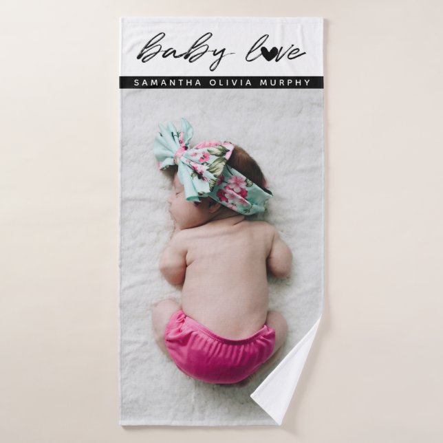 Personalisiertes Foto Baby Liebe & Name Erinnerung Badehandtuch (Badehandtuch)