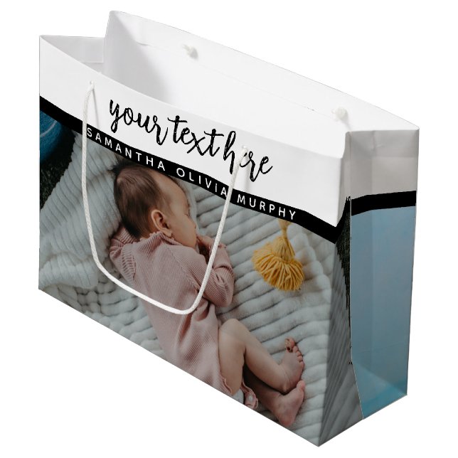 Personalisiertes Foto Baby Liebe & Name Erinnerung Große Geschenktüte (Vorderseite Schrägansicht)