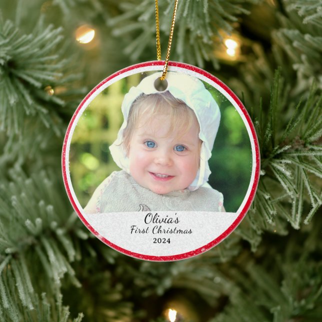 Personalisiertes Foto Baby's First Christmas Keramik Ornament (Baum)