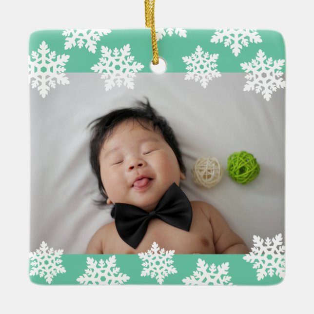 Personalisiertes Foto Baby's First Christmas  Keramikornament (Vorderseite)