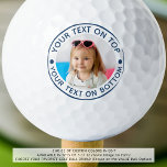 Personalisiertes Foto Benutzerdefinierter Text-Gol Golfball<br><div class="desc">Erstellen Sie einzigartige, personalisierte Golfbälle mit Ihrem Foto und dem eigenen Text in Ihren Text-, Dot- und Kreissymbalen (blau dargestellt) für den Golfliebhaber, den Sie kennen. HILFE: Für Hilfe bei der Modifikation oder Personalisierung des Designs, bei Farbänderungen, bei der Übertragung des Designs auf ein anderes Produkt oder bei der Koordination...</div>