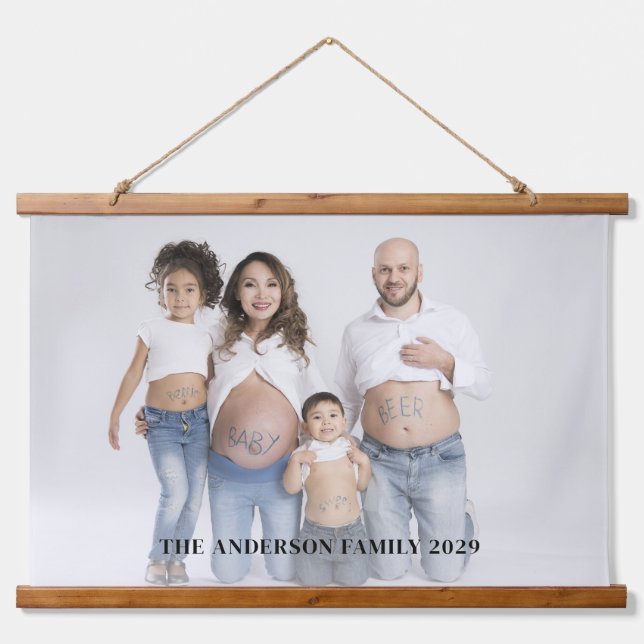 Personalisiertes Foto Benutzerdefinierter Text-Hol Wandteppich Mit Holzrahmen (Vorne)