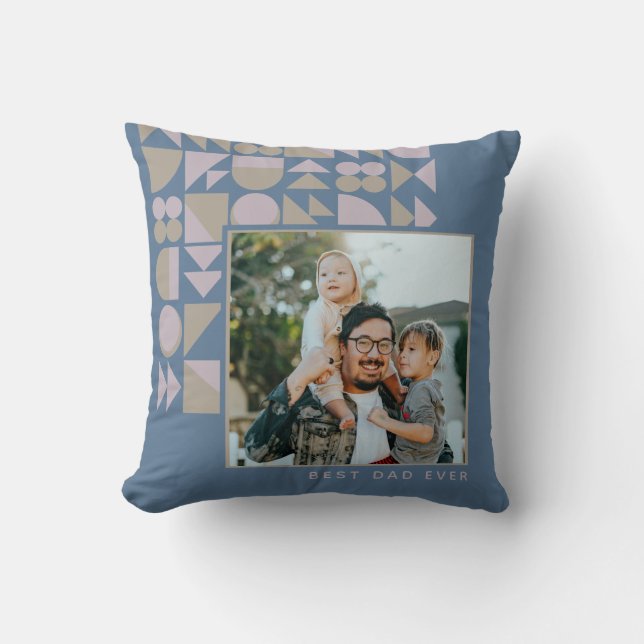 Personalisiertes Foto Bester Vater je Blue Geometr Kissen (Vorderseite)