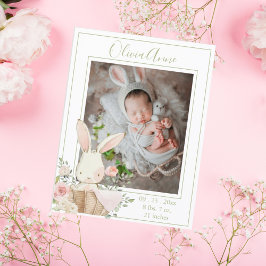 Personalisiertes Foto Bunny Green Geburtverkündung Postkarte