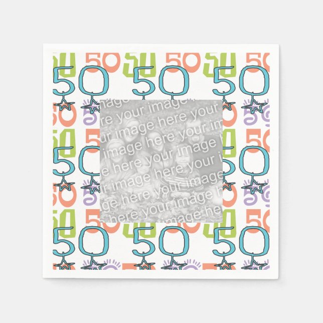 Personalisiertes Foto Bunte 50. Geburtstagsparty Serviette (Vorderseite)