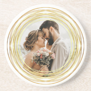 Personalisiertes Foto Chic White Gold Wedding Mini Getränkeuntersetzer