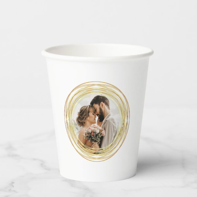 Personalisiertes Foto Chic White Gold Wedding Mini Pappbecher (Vorderseite)