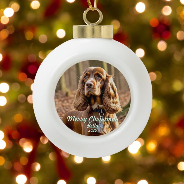 Personalisiertes Foto Cocker Spaniel Andenken Keramik Kugel-Ornament (Front View)