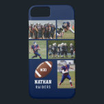 Personalisiertes Foto-Collagen-Namen-Team des Case-Mate iPhone Hülle<br><div class="desc">Dieser Gewohnheitsfußball iPhone Fall kennzeichnet Ihre 5 Fotos, den Namen des Fußballspielers, Jerseyzahl und Teamnamen. Personifizieren Sie mit Aktionsschüssen, ein Team-Foto, ändern etc. leicht die Hintergrundfarbe, um die Farben Ihres Teams zusammenzubringen - gerade Klicken "fertigt sie" und dann den kleinen Augentropfenzähler besonders an. Ein fantastischer iPhone Fall, der das Gespräch...</div>