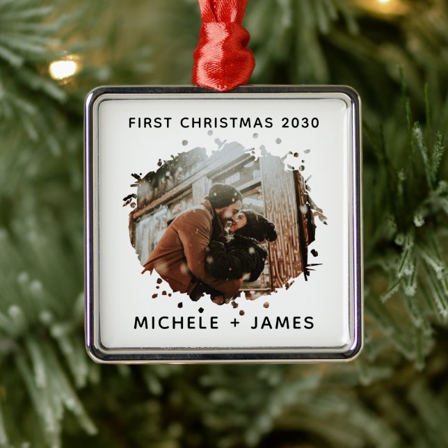 Personalisiertes Foto Custom First Christmas Ornament Aus Metall (Baum)