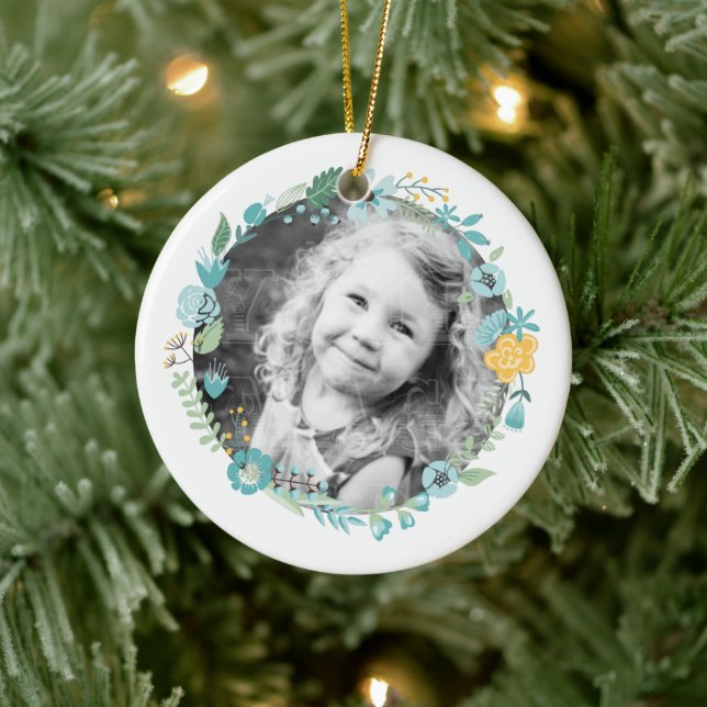 Personalisiertes Foto Delikatesse Blumenstrauß Keramik Ornament (Baum)