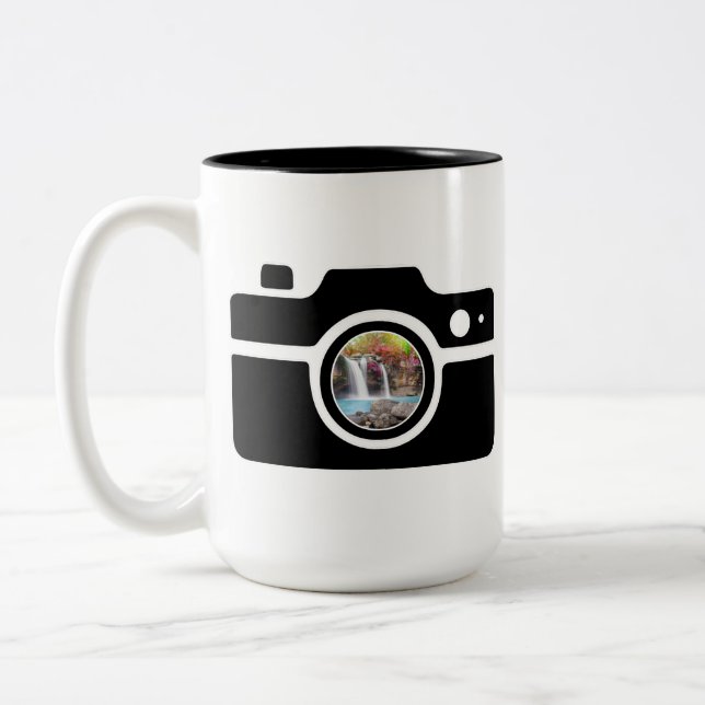 Personalisiertes Foto der Kamera Zweifarbige Tasse (Links)