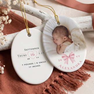 Personalisiertes Foto des Babynamens und Geburtsst Keramik Ornament