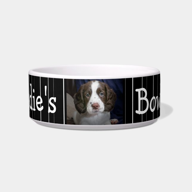 Personalisiertes Foto Dog Bowl Schwarz-Weiß Streif Napf (Vorderseite)