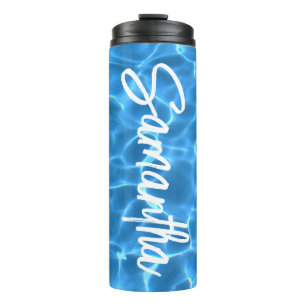 Personalisiertes Foto eines Aqua-Blau-Schwimmbecke Thermosbecher