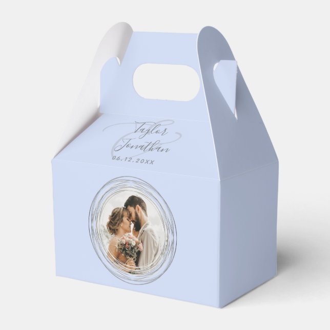Personalisiertes Foto Elegante Chic Dusty Blue Wed Geschenkschachtel (Vorderseite)