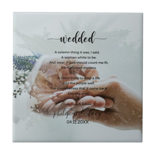 Personalisiertes Foto Elegantes Hochzeitgedicht Fliese (Vorderseite)