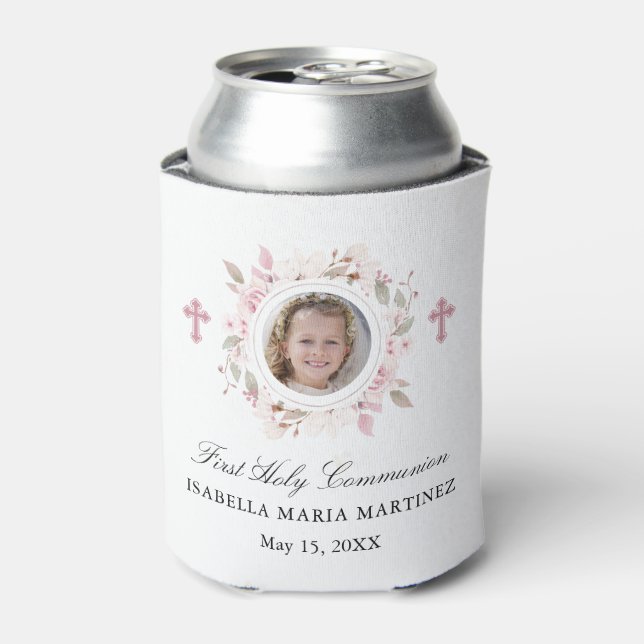 Personalisiertes Foto Erste Kommune Rosa Bläschen Dosenkühler (Kanne Vorderseite)