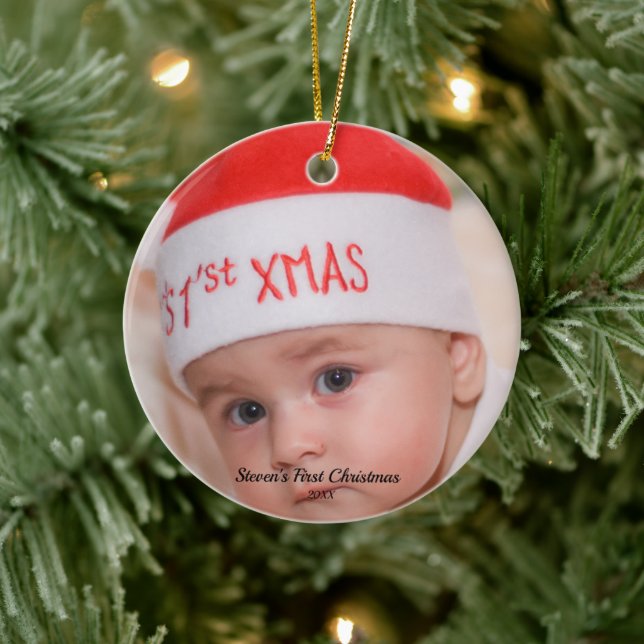Personalisiertes Foto Erstes Weihnachtsfest Keramik Ornament (Baum)