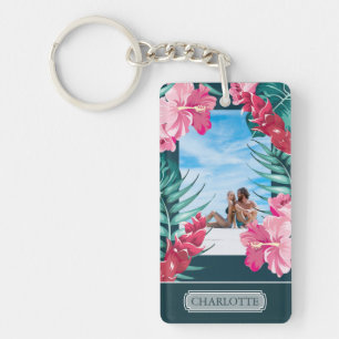 Personalisiertes Foto Exotic Summer Blume Monogram Schlüsselanhänger