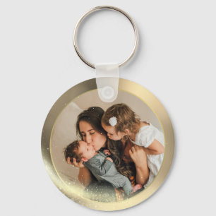 Personalisiertes Foto Familienporträt Goldener Sc Schlüsselanhänger