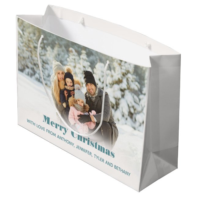 Personalisiertes Foto Feiertag oder Weihnachten Große Geschenktüte (Rückseite Schrägansicht)