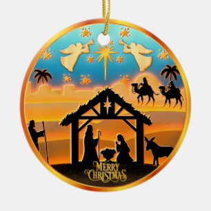 Personalisiertes Foto "Frohe Weihnachten" Krippens Keramik Ornament