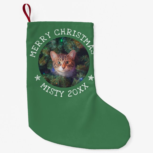 Personalisiertes Foto Frohe Weihnachtskatze Niedli Kleiner Weihnachtsstrumpf (Vorderseite)