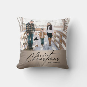 Personalisiertes Foto Frohe Weihnachtsskriptfamili Kissen